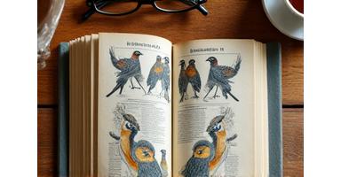 Open ornithology book with detailed bird illustrations
