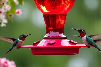 Vibrant, red hummingbird feeder with nectar